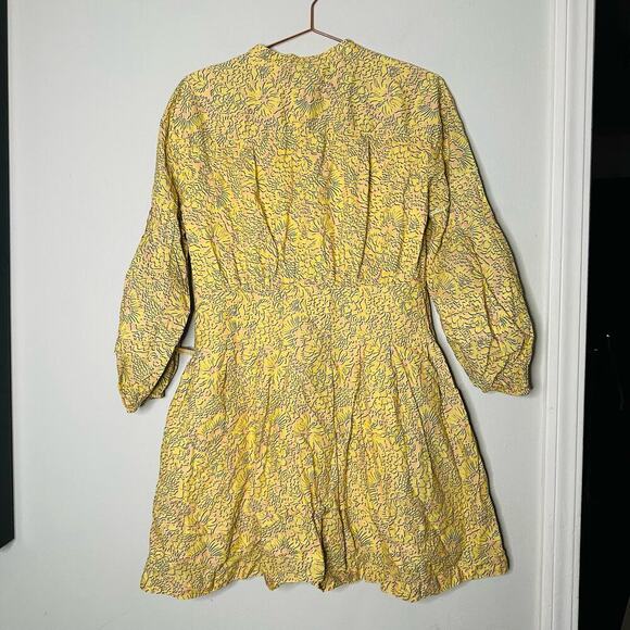 DEREK LAM COLLECTIVE Paisley Yellow Floral Puff Sleeves Flared Hemline Dress 48 - Picture 7 of 12